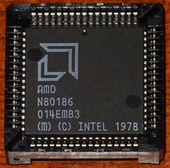 AMD N80186 CPU Am186 8 MHz 68-pin Plastic Leaded Chip Carrier (PLCC) 1985 inklusive IC-Fassung Intel 1978